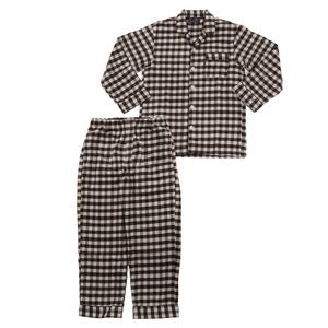 【カラー：ブラウン サイズ：L】ヤクウール 格子柄 メンズパジャマ