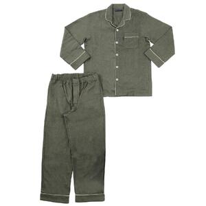 【カラー：グリーン サイズ：M】フランネル 無地 メンズパジャマ