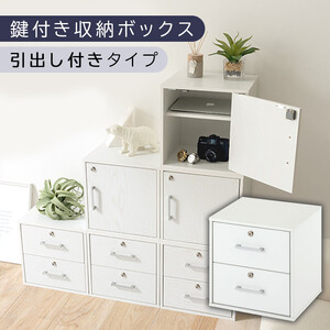 [完成品でお届け]鍵付き収納ボックス〔幅35cm・引出し付きタイプ〕(ホワイト)キューブボックス 扉付き 鍵付き カラーボックス 収納ボックス 引き出し LKANET300208-3-WH