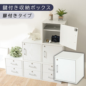 [完成品でお届け]鍵付き収納ボックス〔幅35cm・扉付きタイプ〕(ホワイト)キューブボックス 扉付き 鍵付き カラーボックス 収納ボックス 引き出し LKANET300208-4-WH