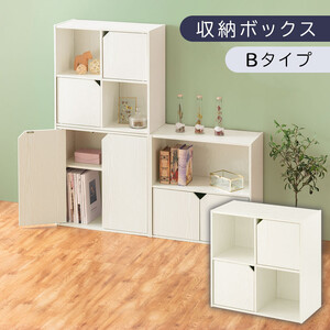 [完成品でお届け]収納ボックス〔Bタイプ〕(ホワイト)収納棚 扉付き キャビネット ラック 棚 カラーボックス スリム 2段 可動棚 本棚 収納家具 リビング LKANET300248-B-WH