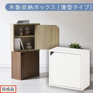 [完成品でお届け]木製収納ボックス〔薄型タイプ〕(ホワイト)キューブボックス 扉付き 棚付き カラーボックス 木製 本棚 薄型 約 幅35 小物 漫画 コミック 収納 キューブ 型 隠す 棚 収納箱 LKANET300243-0-WH