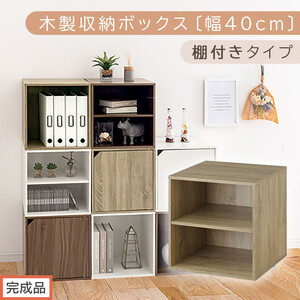 [完成品でお届け]木製収納ボックス〔幅40cm・棚付きタイプ〕(オーク)キューブボックス 収納 カラーボックス 扉付き 収納棚 木製 cd dvd 収納ボックス キューブ型 ラック スタッキングボックス LKANET300207-6-OAK