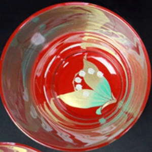 みよし漆器本舗 ぬりもん de Verre フリーグラス 単品 210ml 蒔絵 紀州塗り 赤/スズラン