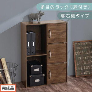 [完成品でお届け]多目的ラック〔扉付き・扉右側タイプ〕(ウォールナット)2列 カラーボックス 2段 3段 扉付き A4 木製 雑誌 収納 収納棚 ラック 扉付きカラーボックス おしゃれ AKANBR920134-R-WAL