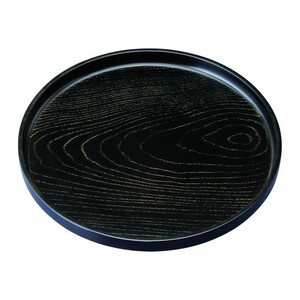 丸盆 24cm 金彩 黒ケヤキ杢 ノンスリップ [YG440]