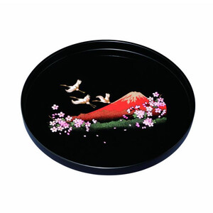 丸盆 30cm 黒 一富士二鶴三桜 [YG463]