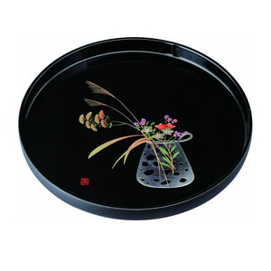 丸盆 30cm 黒 盛絵花かご [YG465]