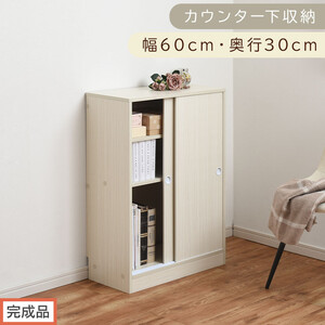 [完成品でお届け]カウンター下収納〔幅60cm・奥行30cm〕(ホワイト)カウンター 下 収納 幅60cm カウンター下収納 引き戸 薄型 おしゃれ キッチン カウンター下 本棚 スリム 食器棚 KKANRA945042-0-WH