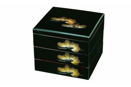 三段重箱 黒内朱 若松 お重 紀州漆器