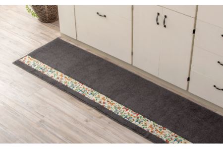 北欧の「幸せを運ぶ馬」ダーラヘスト柄のキッチンマット　グレー　縦５０cm×横２７０cm