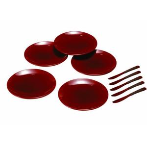 4.5寸 銘々皿 総春慶塗 (5枚組・フォーク付き)【YG128】