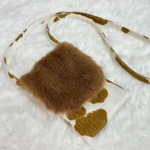OKADA TEXTILE MINIサコッシュ エコファーバッグ ホルスタイン柄ベージュ_装飾品・工芸品 トートバッグ・ショルダーバッグ 鞄・バッグ かばん カバン_