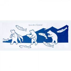 知床トコさん×かまわぬ 手ぬぐい [トコさん鮭]青