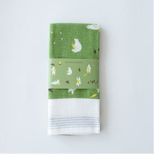 知床トコさん×kontex トラベルフェイスタオル(グリーン)1枚 綿100% 日本製[配送不可地域:離島・沖縄県]