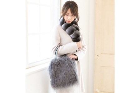 【0241-2】くるくるチベットラム毛皮手提げバッグ グレー