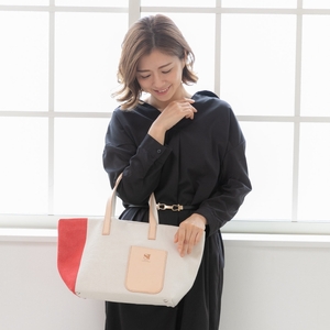 [0868]斬新なバイカラーが新鮮! 帆布ハンディートート レッド