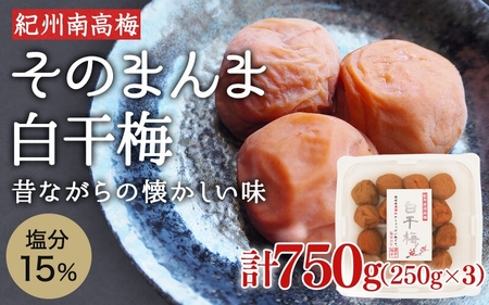 梅干し そのまんま白干梅 A級品梅干し 計750g（250g×3個） / 梅干し 梅干 白干し梅干し 梅 紀州南高梅 紀州梅干し A級 和歌山梅干し 和歌山県産 田辺市 南高梅 白干し梅 無添加 しょっぱい梅干し 昔ながらの梅干し なつかしい ご家庭に梅干し【kfo015-1】