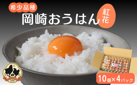 [希少品種]岡崎おうはん 紅花の卵 10個入×4パック[冷蔵配送] / 田辺市 卵 たまご 有精卵 純国産鶏 鶏卵 平飼い お取り寄せ 卵かけごはん 和歌山県 [kag005]