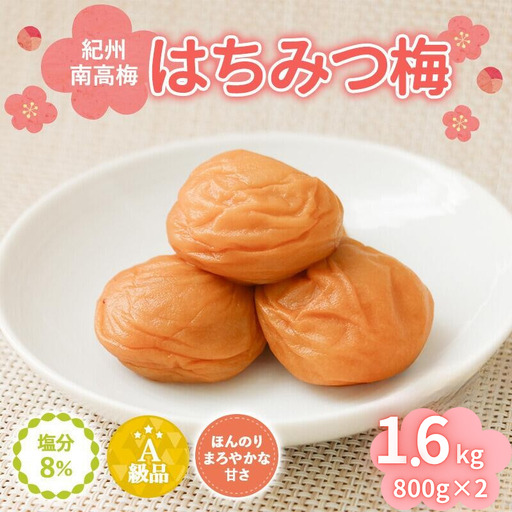 紀州南高梅　はちみつ入まろやか特選梅（塩分約8％）1.6kg （800g×2） / 田辺市 紀州南高梅 南高梅 梅干し 梅干 梅 うめ 肉厚 お米 おにぎり 焼酎 梅酒 健康 はちみつ入り はちみつ梅 和歌山県【mry025】