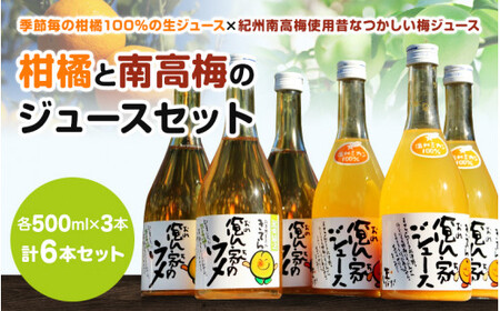 紀州産ミカンジュースと南高梅のジュースセット 季節毎の柑橘500ml×3本、梅ジュース500ml×3本 / 和歌山 和歌山県産 田辺市 紀州南高梅 梅 梅ジュース みかん みかん 100% セット[ktr001-2]