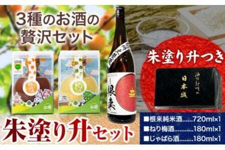 日本酒 朱塗り升セット 根来純米酒 ねり梅酒 じゃばら酒 酒のねごろっく[90日以内に出荷予定(土日祝除く)]