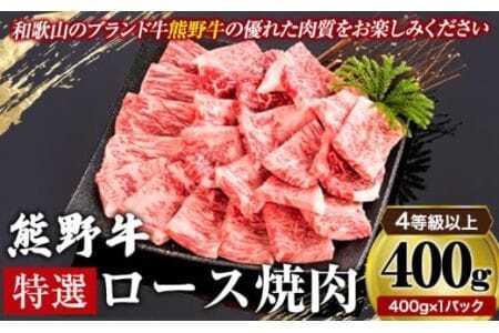 「熊野牛」特選ロース焼肉400g 4等級以上 株式会社松源[30日以内に出荷予定(土日祝除く)]和歌山県 岩出市 特選 ロース