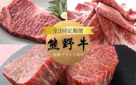 国産 肉 牛肉 和牛 黒毛和牛 焼肉 ステーキ すき焼き しゃぶしゃぶ ロース 赤身 サーロイン シャトーブリアン 霜降り 冷凍 定期便 / [3か月定期便]＼A4以上の高級和牛 「熊野牛」を3か月連続でお届け!/ (霜降りローススライス・赤身こま切れ・ヒレシャトーブリアンステーキ&サーロインステーキ)[tkb312]