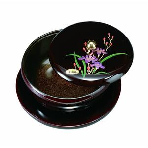 7.0寸 丸盆付菓子器 溜 山路(盛絵・内梨子地塗)