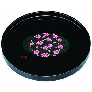 木製丸盆 尺 30cm 黒 花咲小路
