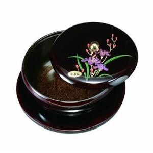7.0寸 丸盆付菓子器 溜 山路(盛絵・内梨子地塗)[YG88]