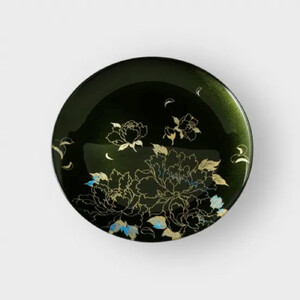 丸小皿 牡丹 梨地グリーン [NF148]