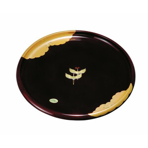 紀州塗り 丸盆 金雲昇鶴 溜塗り 24cm [YG451]