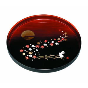 丸盆 30cm 杢漆分け 春秋月うさぎ [YG467]