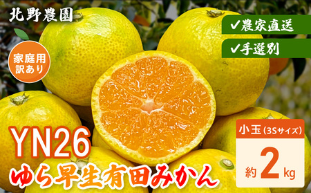[2026年先行受付]家庭用 YN26 ゆら早生 有田みかん 和歌山 訳あり わけあり 小玉(3Sサイズ) 約2kg
