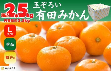 みかん Lサイズ 秀品 箱込 2.5kg (内容量約 2.3kg) 有田みかん 和歌山県産 産地直送 贈答用 [みかんの会]