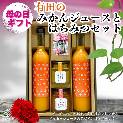 [母の日ギフト]みかんジュース&はちみつ セット 有田のみかんジュース(500ml×2本)と 有田のはちみつ( みかん蜂蜜・百花蜜 各210g)和歌山県産 産地直送[みかんの会]