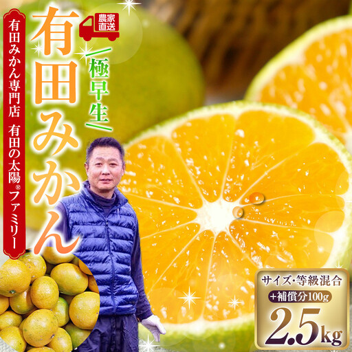 有田みかん専門店 有田の太陽®ファミリー 極早生 有田みかん 2.5kg+補償分100g 山採れ・サイズ・等級 混合