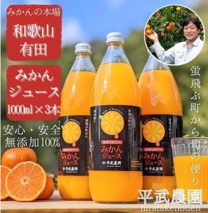 無添加100％みかんジュース3本セット【平武農園】～蛍飛ぶ町から旬の便り～