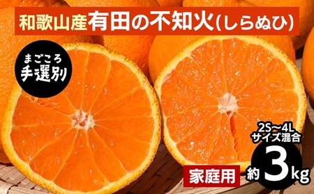 [まごころ手選別]和歌山産 有田の不知火(しらぬひ)約3kg(2S〜4Lサイズ混合)[家庭用] ※2026年2月上旬〜4月下旬頃に順次発送予定