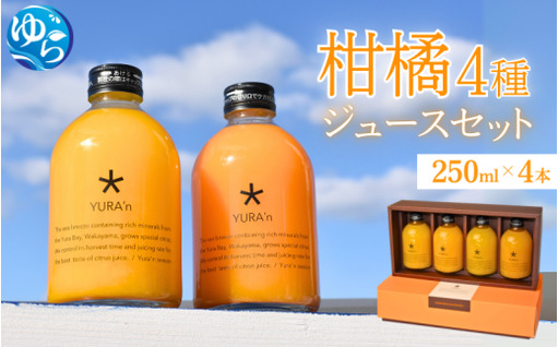 柑橘4種 ジュースセット 250ml×4本 ※ギフト対応可※ / 和歌山県 柑橘 みかん 蜜柑 フルーツ 果物 くだもの 食品 人気 由良町 晩柑 おすすめ 送料無料 産地直送 由良町産 ドリンク[kzmn100-set4-4]