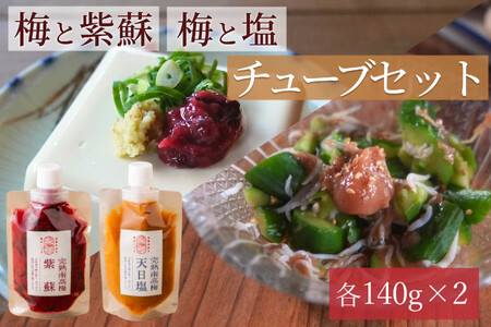 [梅ボーイズ]無添加 紀州南高梅の梅チューブ2本セット(塩・紫蘇)天日塩使用 umehkr019