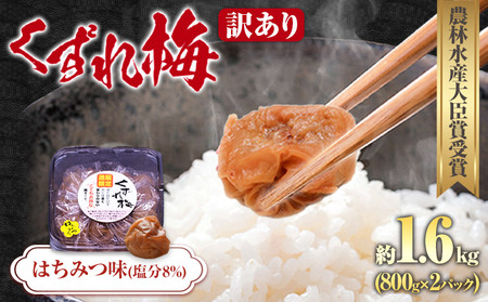 訳あり 紀州南高梅 くずれ梅 はちみつ味 1.6kg 農林水産大臣賞受賞[30日以内に出荷予定(土日祝除く)]ウェブセラータクティクス 和歌山県 日高川町 梅干し 塩分 8% 漬け物 ごはんのお供 白ごはん 訳あり梅干し うめぼし