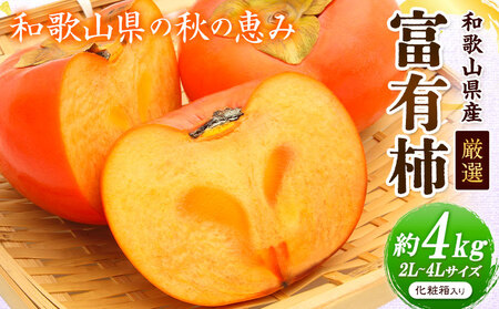 [先行予約]厳選 和歌山産の富有柿 約4kg 2L〜4Lサイズ 化粧箱入り 厳選館 [2026年11月中旬-12月上旬頃出荷]和歌山県 日高川町 かき 果物 フルーツ 青果