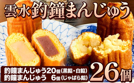 釣鐘まんじゅう 26個入り 黒餡・白餡 20個 釣鐘まんじゅう(じゃばら餡) 6個 レストラン雲水 《30日以内に出荷予定(土日祝除く)》 和歌山県 日高川町 まんじゅう 饅頭 和菓子 スイーツ 安珍 清姫 道成寺銘菓