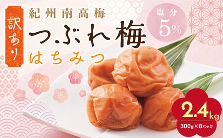 [定期便2回 2ヶ月に1回] 紀州南高梅 訳あり はちみつ梅 塩分5% 2.4kg(300g×8パック)