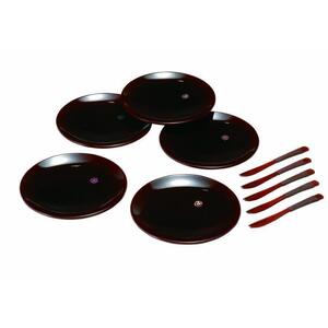 4.5寸 銘々皿 総溜 明月 (5枚組・フォーク付き)【YG126】