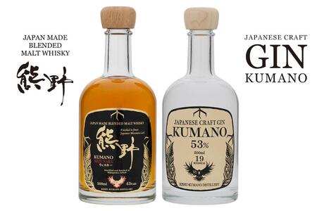 JAPANESE CRAFT GIN 熊野 クラフトジンとJAPAN MADE BLENDED MALT WHISKY 熊野