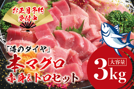 ＼年末発送!お正月に/本マグロ(養殖)トロ&赤身セット 3kg [12月26日〜30日に発送] まぐろ 刺身 鮪 本鮪 クロマグロ 赤身 中とろ 大容量[nks112-sg]