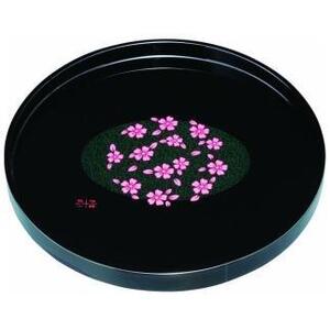 木製丸盆 30cm 黒 花咲小路[YG393]